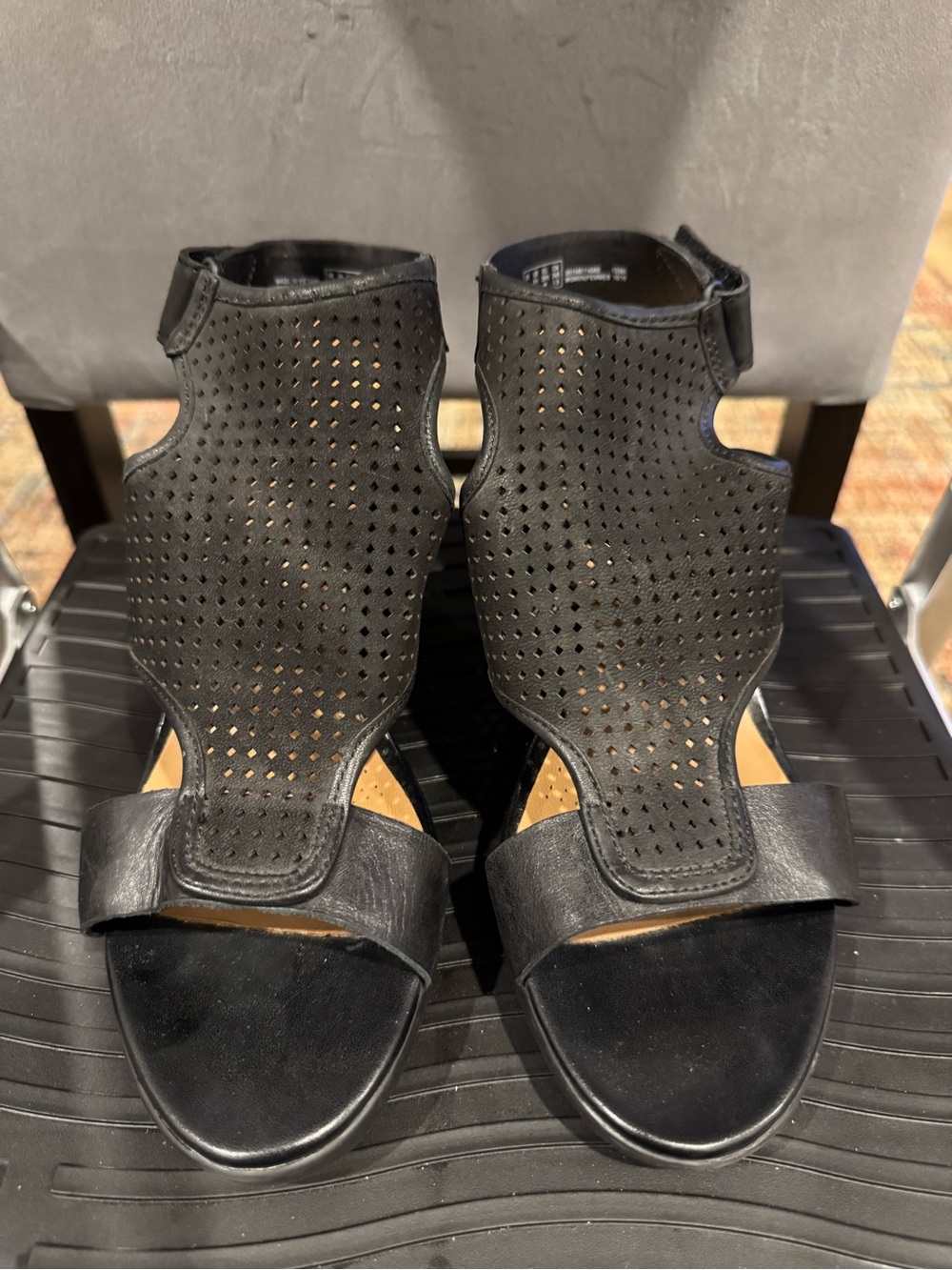 Clarks Black Perforated Ankle Strap Sandals